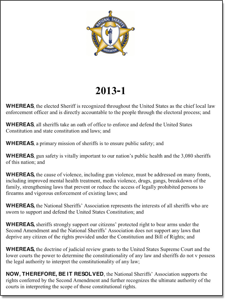 National Sheriffs Association Resolution 2013-1